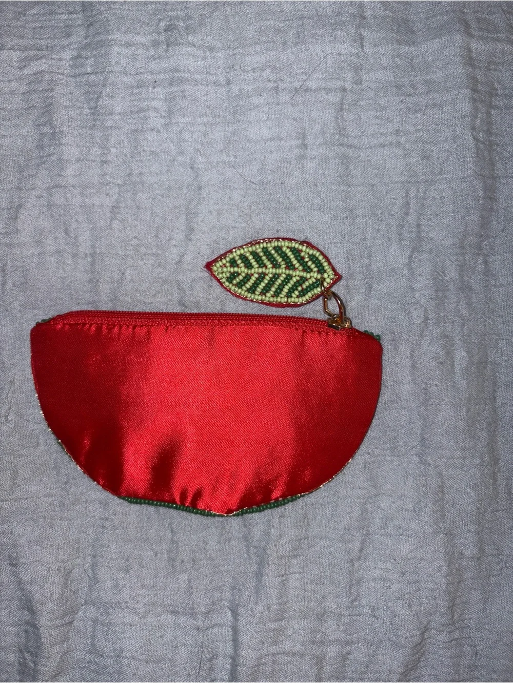Beaded Watermelon Coin Purse with Leaf Charm - Red Green
